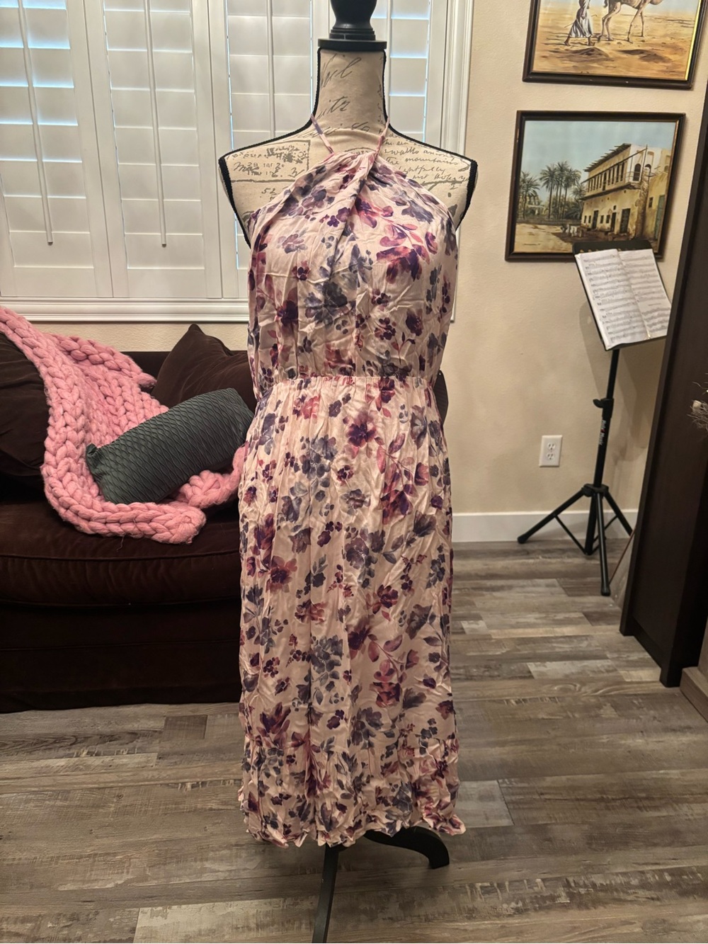 Collective Concepts Floral Halter Midi Dress in Pink and Purple